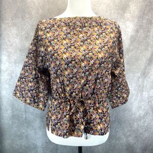Danielle Rollins Audrey Liberty Lemon Flowers Top Women's Sm NEW Quarter Sleeve